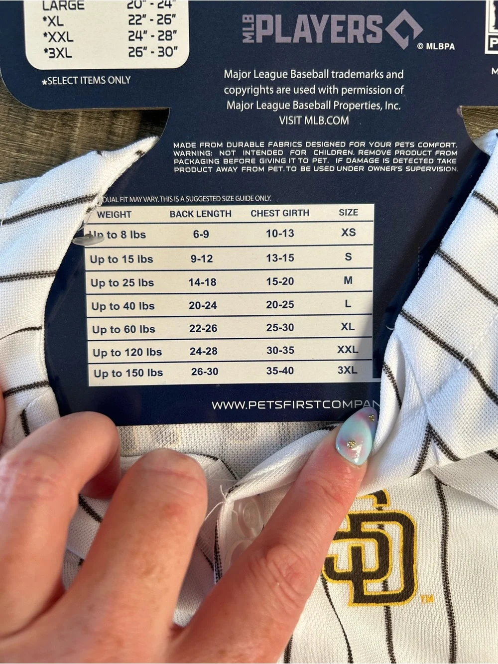 MLB Tatis Jr. White Pinstripe Pet Jersey with Yellow Black Accents